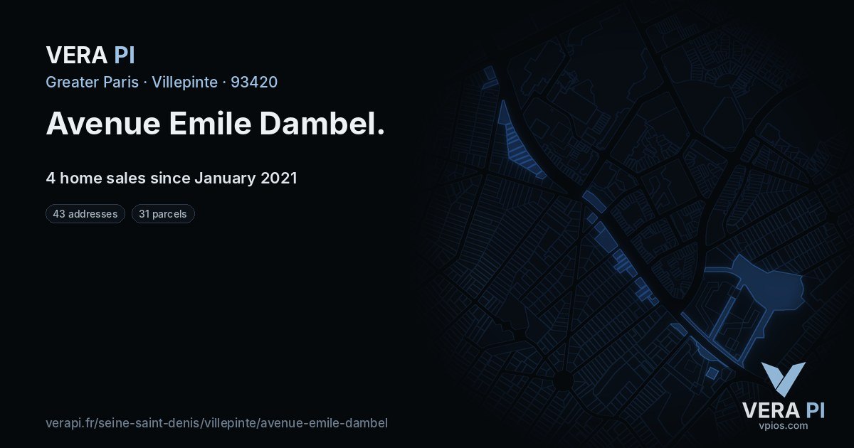 Avenue Emile Dambel, Villepinte at night – every parcel coloured by the prices around it, the street's own parcels lit
