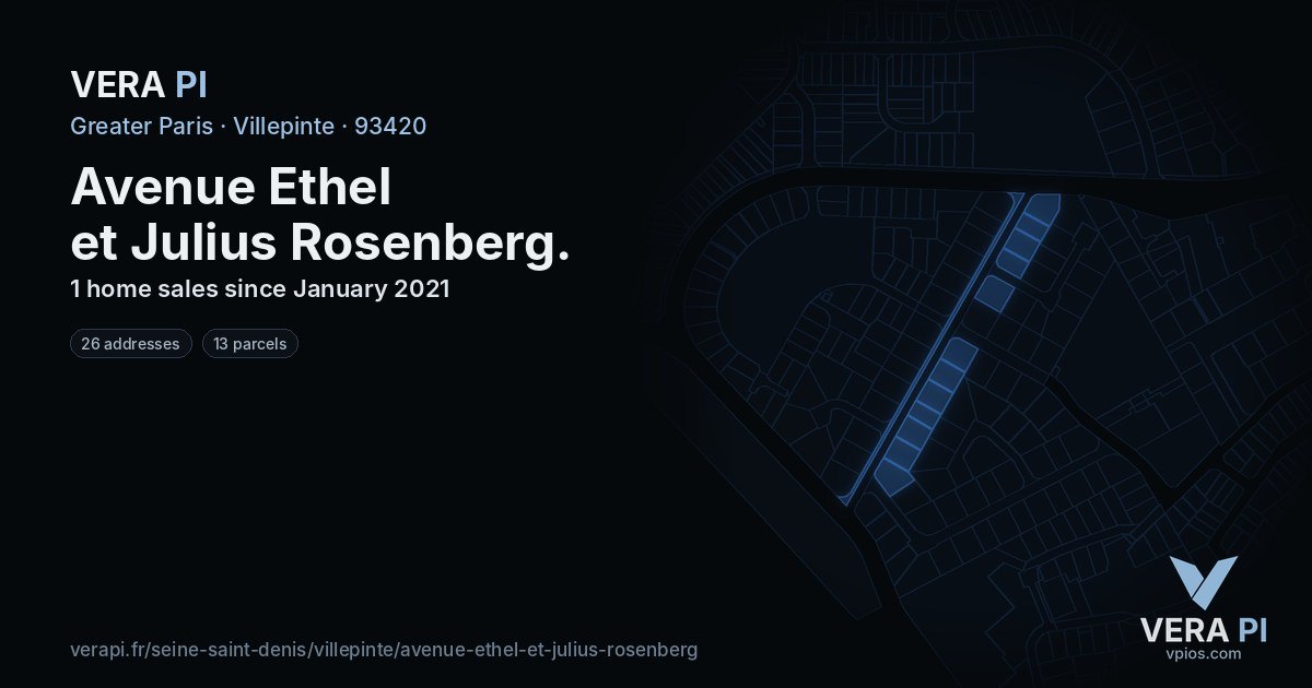 Avenue Ethel et Julius Rosenberg, Villepinte at night – every parcel coloured by the prices around it, the street's own parcels lit