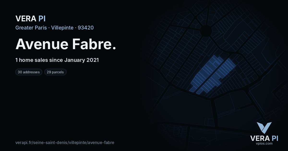 Avenue Fabre, Villepinte at night – every parcel coloured by the prices around it, the street's own parcels lit