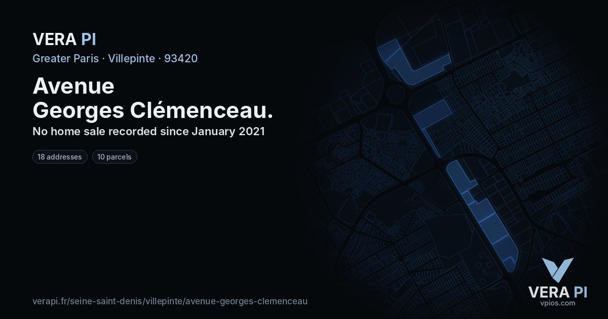 Avenue Georges Clémenceau, Villepinte at night – every parcel coloured by the prices around it, the street's own parcels lit