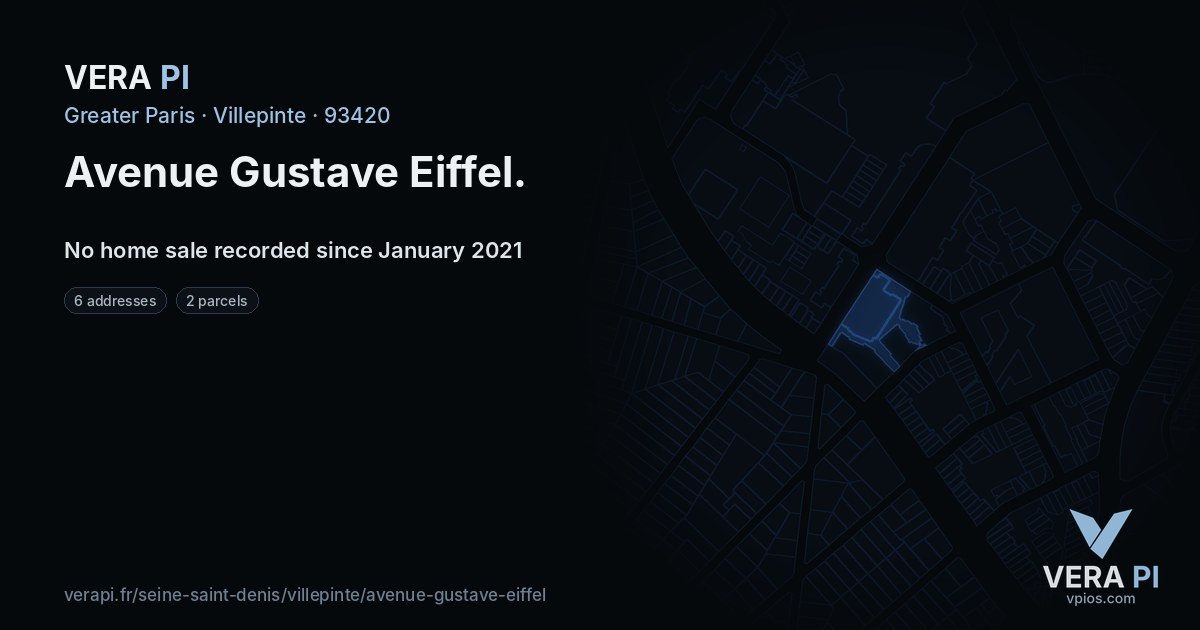 Avenue Gustave Eiffel, Villepinte at night – every parcel coloured by the prices around it, the street's own parcels lit