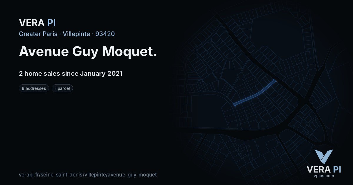 Avenue Guy Moquet, Villepinte at night – every parcel coloured by the prices around it, the street's own parcels lit