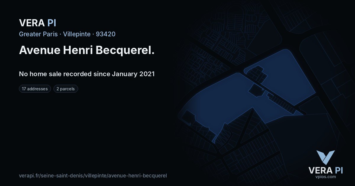 Avenue Henri Becquerel, Villepinte at night – every parcel coloured by the prices around it, the street's own parcels lit