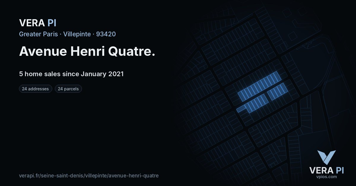 Avenue Henri Quatre, Villepinte at night – every parcel coloured by the prices around it, the street's own parcels lit