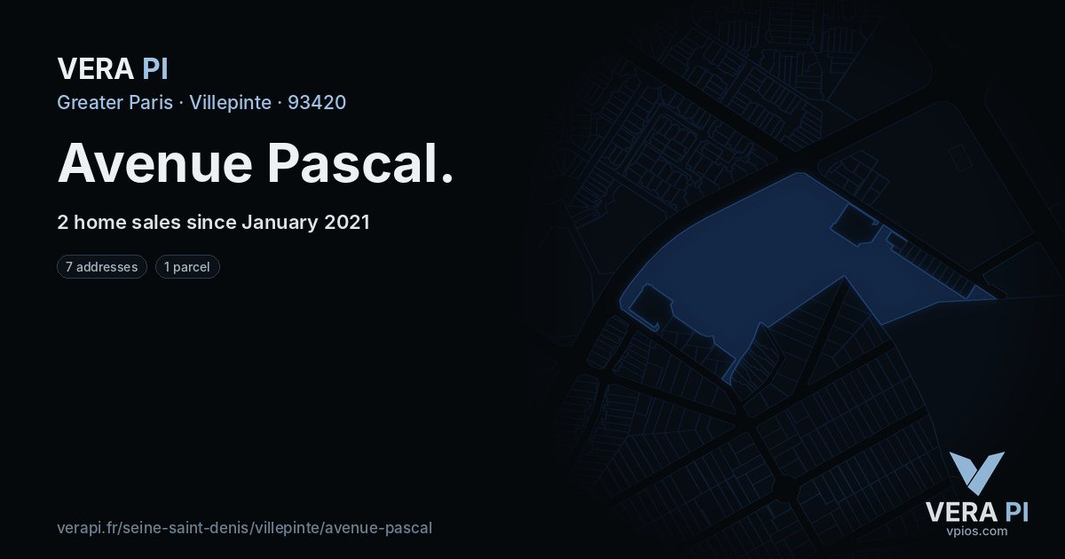 Avenue Pascal, Villepinte at night – every parcel coloured by the prices around it, the street's own parcels lit