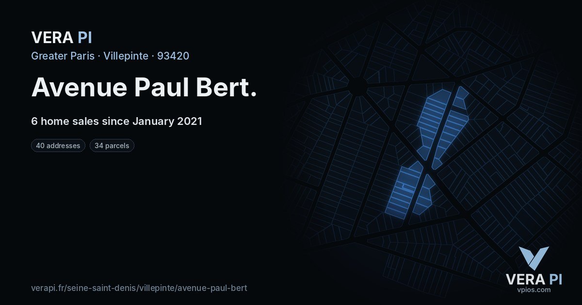 Avenue Paul Bert, Villepinte at night – every parcel coloured by the prices around it, the street's own parcels lit