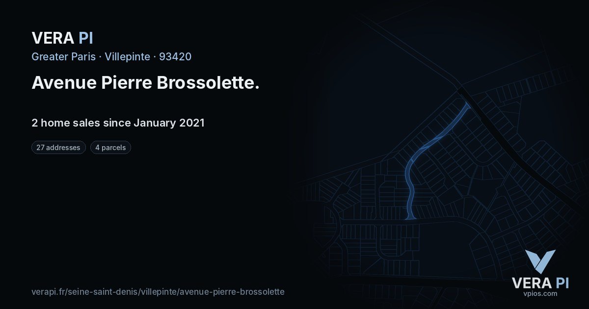 Avenue Pierre Brossolette, Villepinte at night – every parcel coloured by the prices around it, the street's own parcels lit