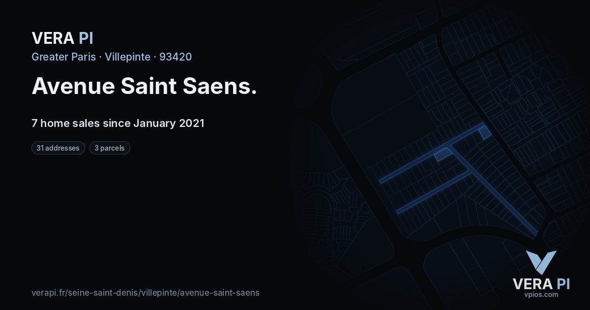 Avenue Saint Saens, Villepinte at night – every parcel coloured by the prices around it, the street's own parcels lit