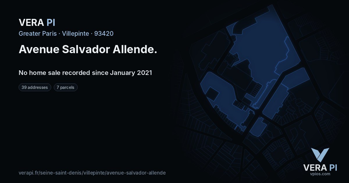 Avenue Salvador Allende, Villepinte at night – every parcel coloured by the prices around it, the street's own parcels lit