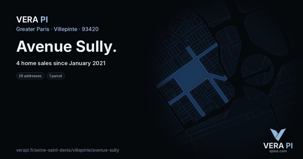 Avenue Sully, Villepinte at night – every parcel coloured by the prices around it, the street's own parcels lit