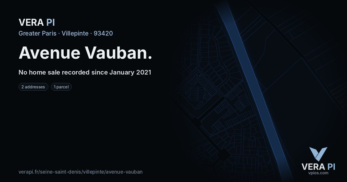 Avenue Vauban, Villepinte at night – every parcel coloured by the prices around it, the street's own parcels lit