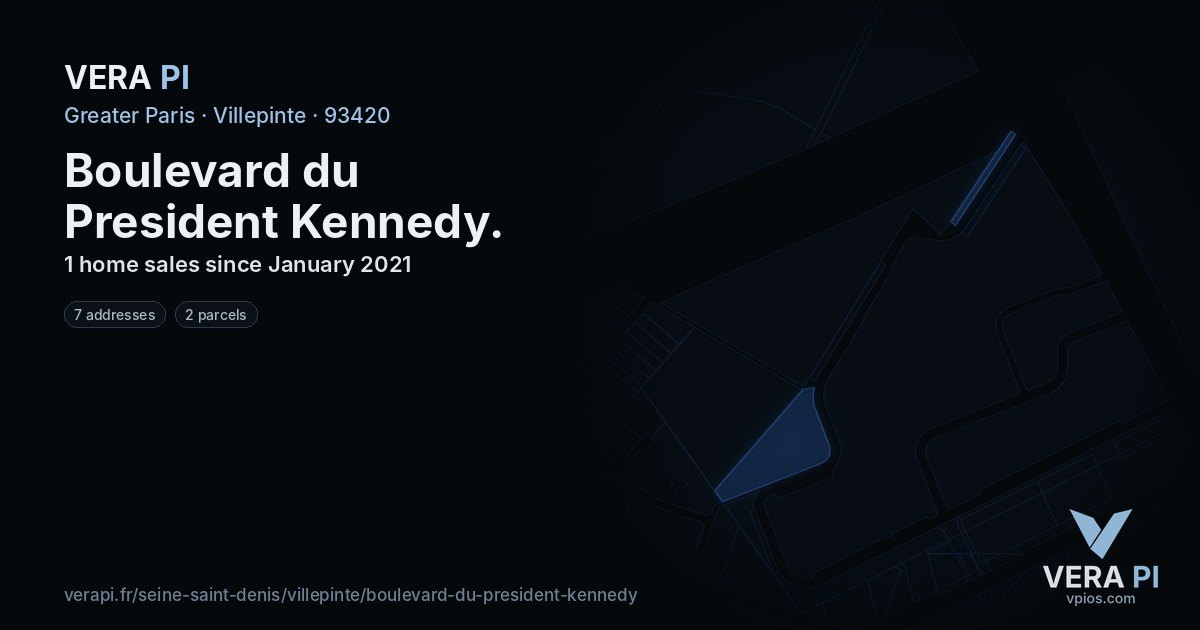 Boulevard du President Kennedy, Villepinte at night – every parcel coloured by the prices around it, the street's own parcels lit