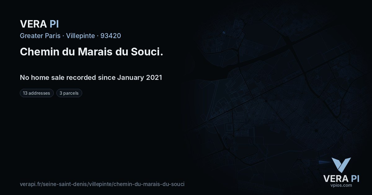 Chemin du Marais du Souci, Villepinte at night – every parcel coloured by the prices around it, the street's own parcels lit