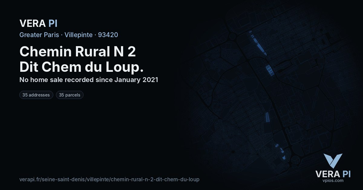 Chemin Rural N 2 Dit Chem du Loup, Villepinte at night – every parcel coloured by the prices around it, the street's own parcels lit