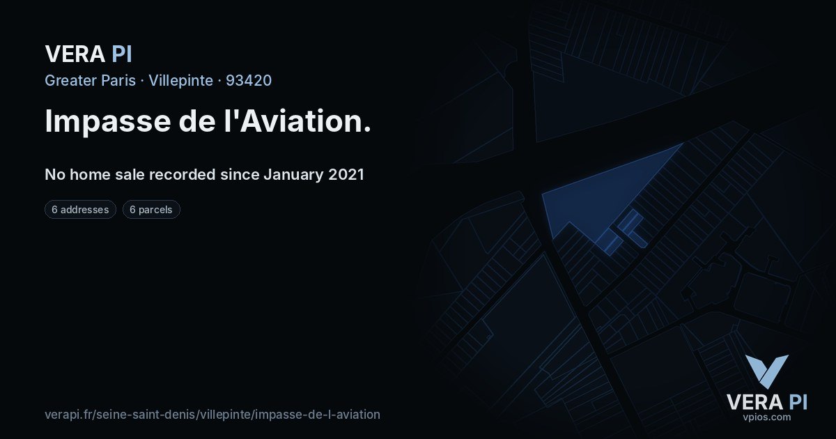 Impasse de l'Aviation, Villepinte at night – every parcel coloured by the prices around it, the street's own parcels lit