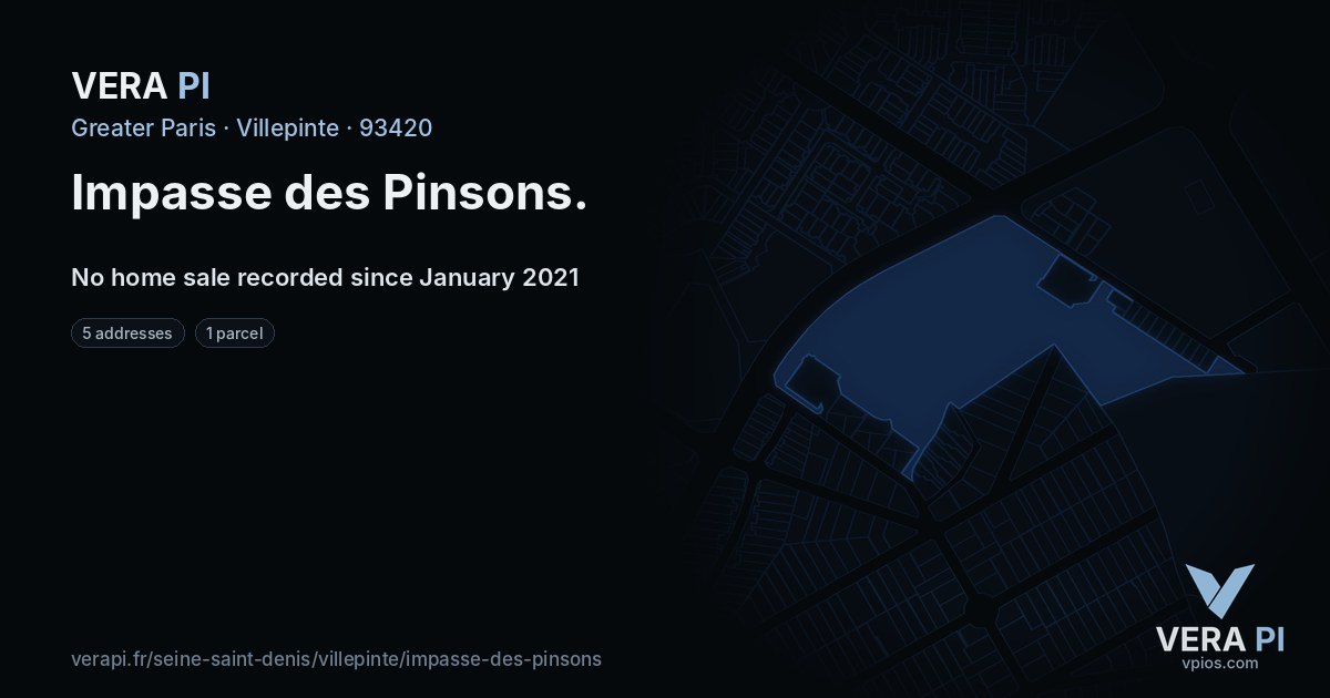Impasse des Pinsons, Villepinte at night – every parcel coloured by the prices around it, the street's own parcels lit