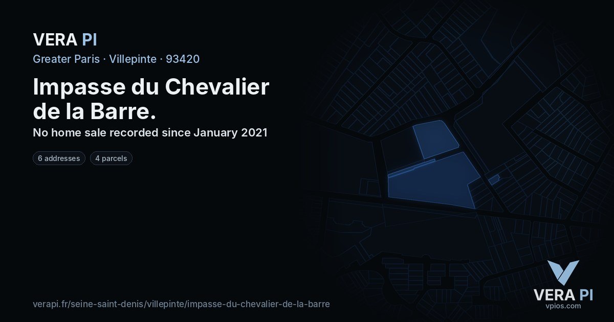 Impasse du Chevalier de la Barre, Villepinte at night – every parcel coloured by the prices around it, the street's own parcels lit