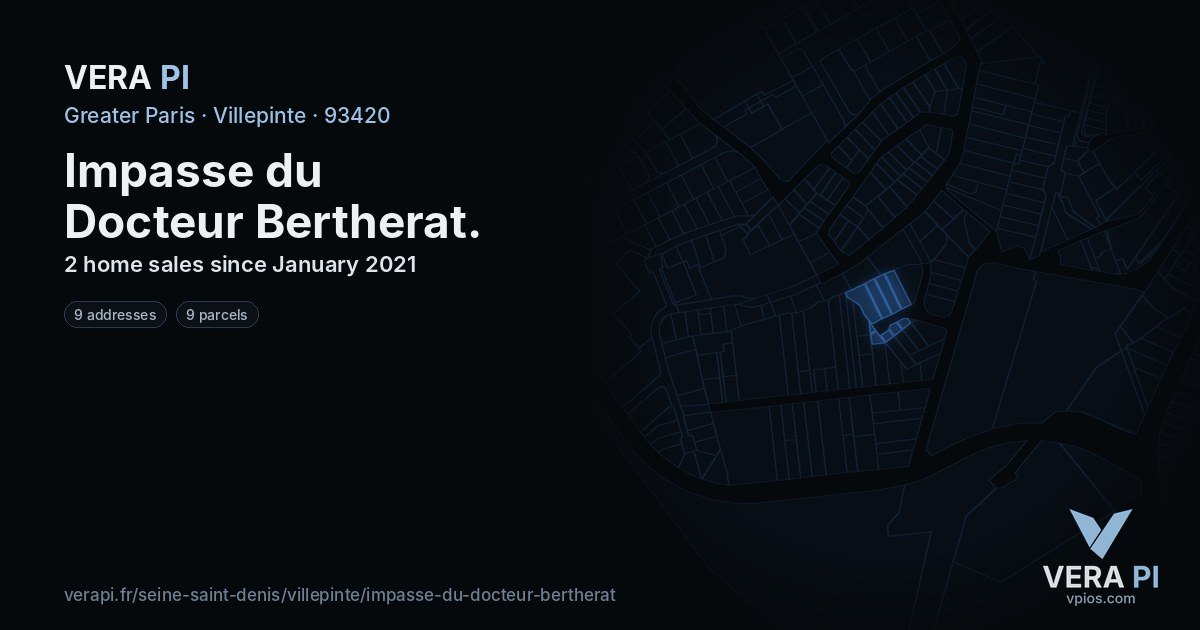 Impasse du Docteur Bertherat, Villepinte at night – every parcel coloured by the prices around it, the street's own parcels lit