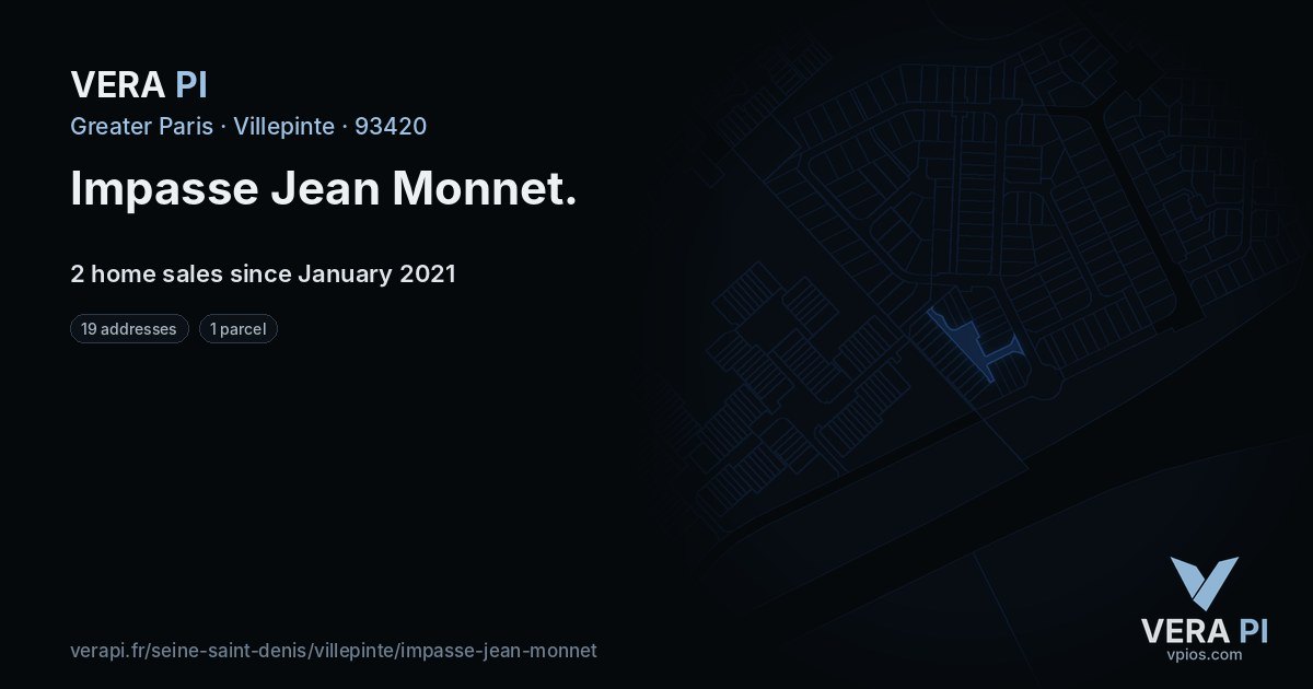 Impasse Jean Monnet, Villepinte at night – every parcel coloured by the prices around it, the street's own parcels lit