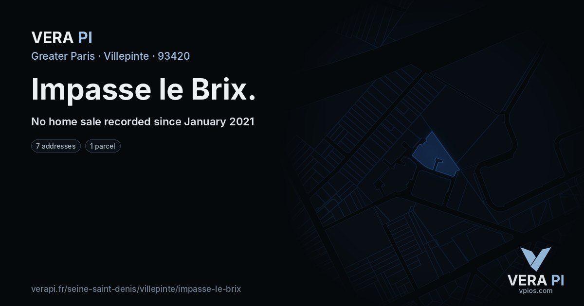 Impasse le Brix, Villepinte at night – every parcel coloured by the prices around it, the street's own parcels lit