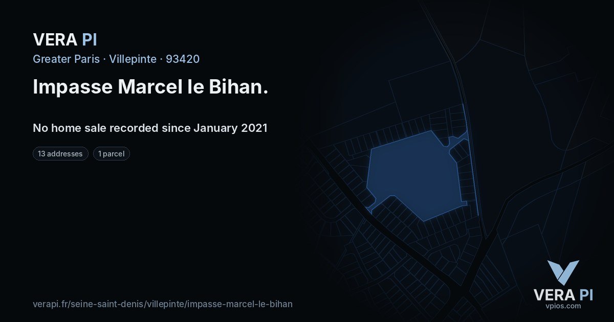 Impasse Marcel le Bihan, Villepinte at night – every parcel coloured by the prices around it, the street's own parcels lit