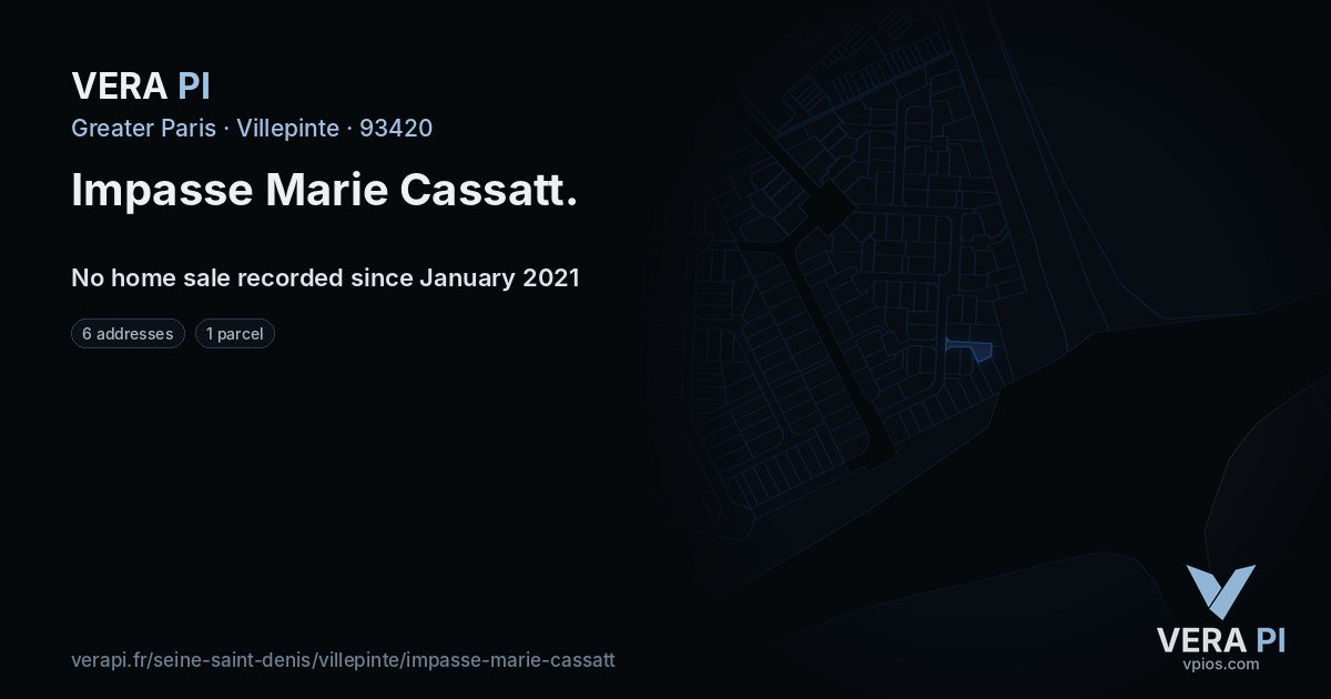 Impasse Marie Cassatt, Villepinte at night – every parcel coloured by the prices around it, the street's own parcels lit
