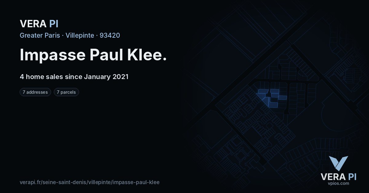 Impasse Paul Klee, Villepinte at night – every parcel coloured by the prices around it, the street's own parcels lit