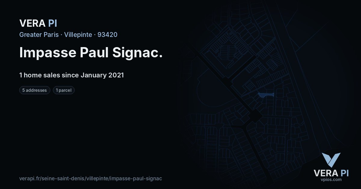 Impasse Paul Signac, Villepinte at night – every parcel coloured by the prices around it, the street's own parcels lit