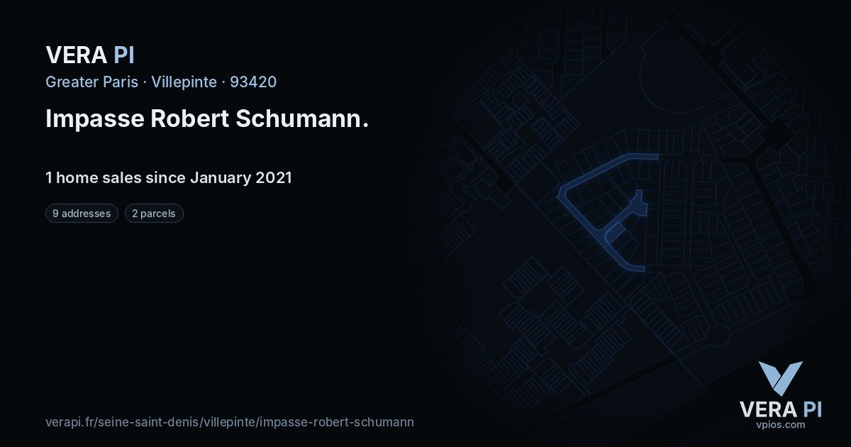 Impasse Robert Schumann, Villepinte at night – every parcel coloured by the prices around it, the street's own parcels lit