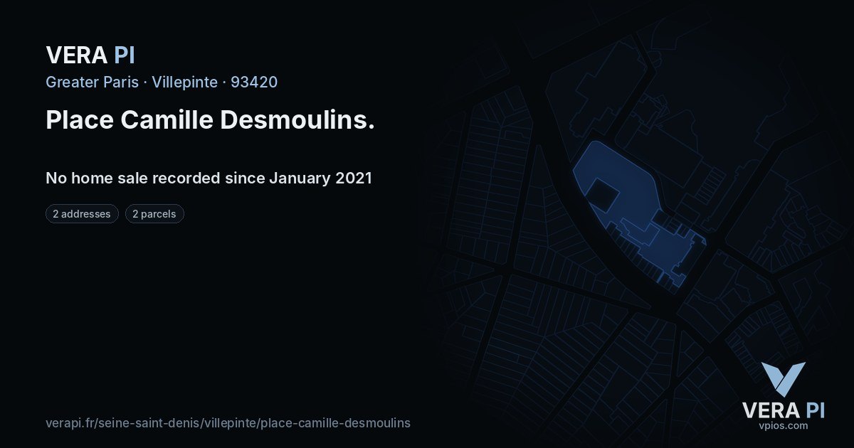 Place Camille Desmoulins, Villepinte at night – every parcel coloured by the prices around it, the street's own parcels lit