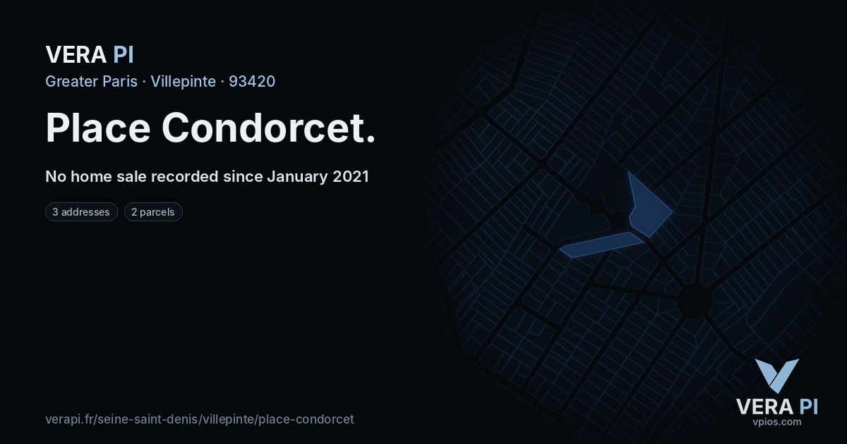 Place Condorcet, Villepinte at night – every parcel coloured by the prices around it, the street's own parcels lit