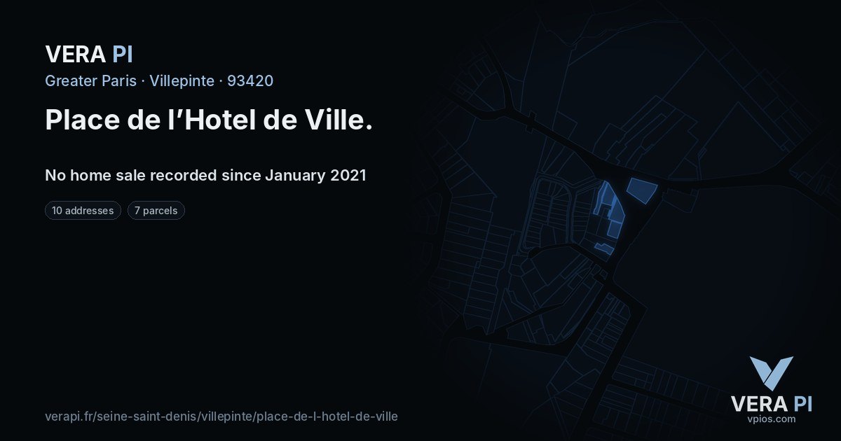 Place de l’Hotel de Ville, Villepinte at night – every parcel coloured by the prices around it, the street's own parcels lit