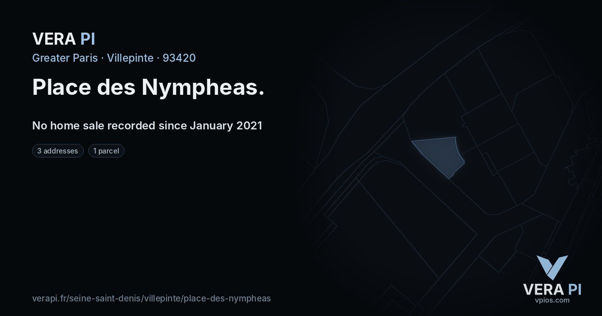 Place des Nympheas, Villepinte at night – every parcel coloured by the prices around it, the street's own parcels lit