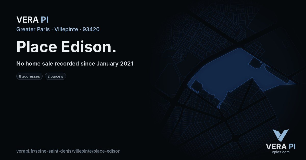 Place Edison, Villepinte at night – every parcel coloured by the prices around it, the street's own parcels lit