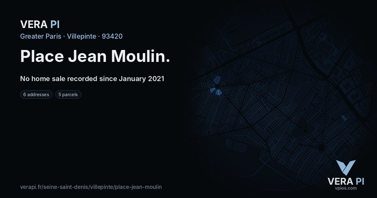 Place Jean Moulin, Villepinte at night – every parcel coloured by the prices around it, the street's own parcels lit