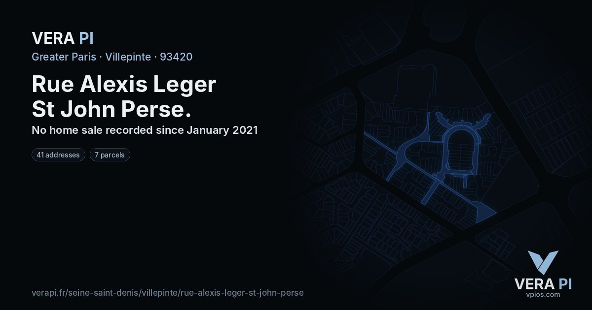Rue Alexis Leger St John Perse, Villepinte at night – every parcel coloured by the prices around it, the street's own parcels lit