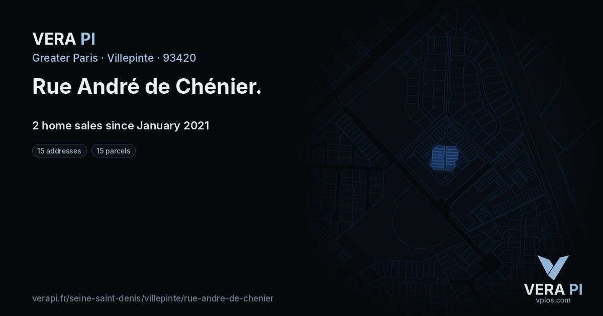Rue André de Chénier, Villepinte at night – every parcel coloured by the prices around it, the street's own parcels lit