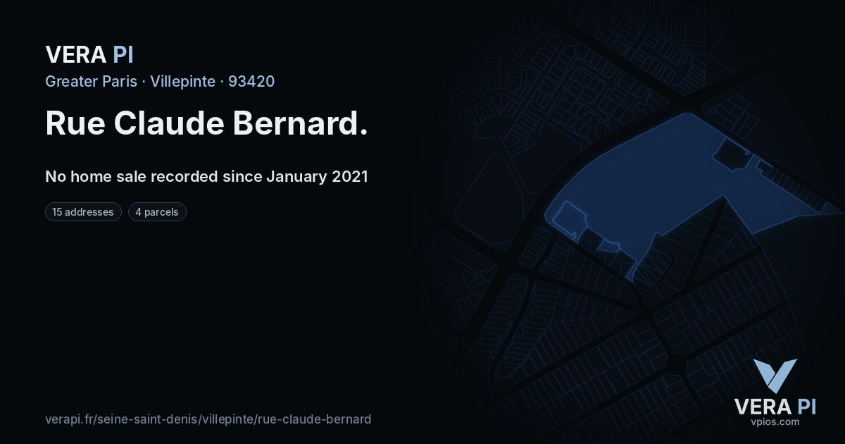 Rue Claude Bernard, Villepinte at night – every parcel coloured by the prices around it, the street's own parcels lit