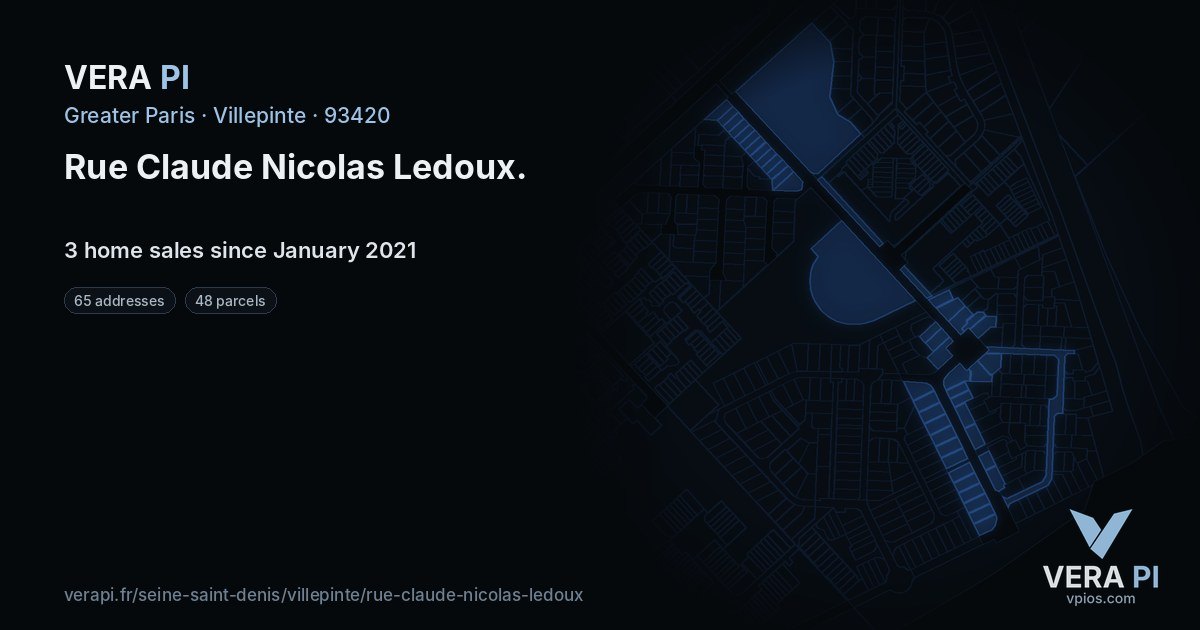 Rue Claude Nicolas Ledoux, Villepinte at night – every parcel coloured by the prices around it, the street's own parcels lit