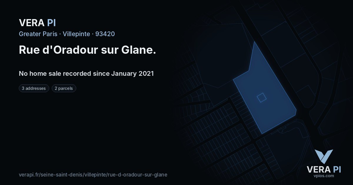 Rue d'Oradour sur Glane, Villepinte at night – every parcel coloured by the prices around it, the street's own parcels lit
