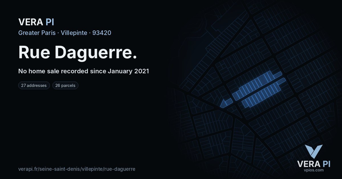 Rue Daguerre, Villepinte at night – every parcel coloured by the prices around it, the street's own parcels lit