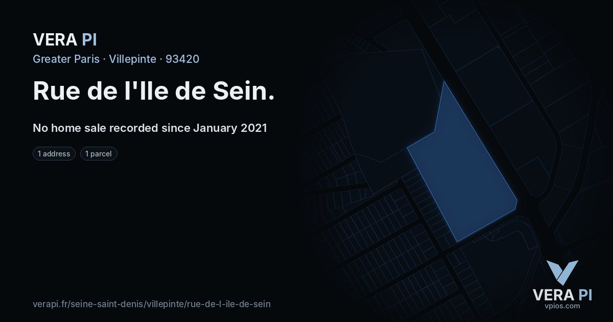 Rue de l'Ile de Sein, Villepinte at night – every parcel coloured by the prices around it, the street's own parcels lit