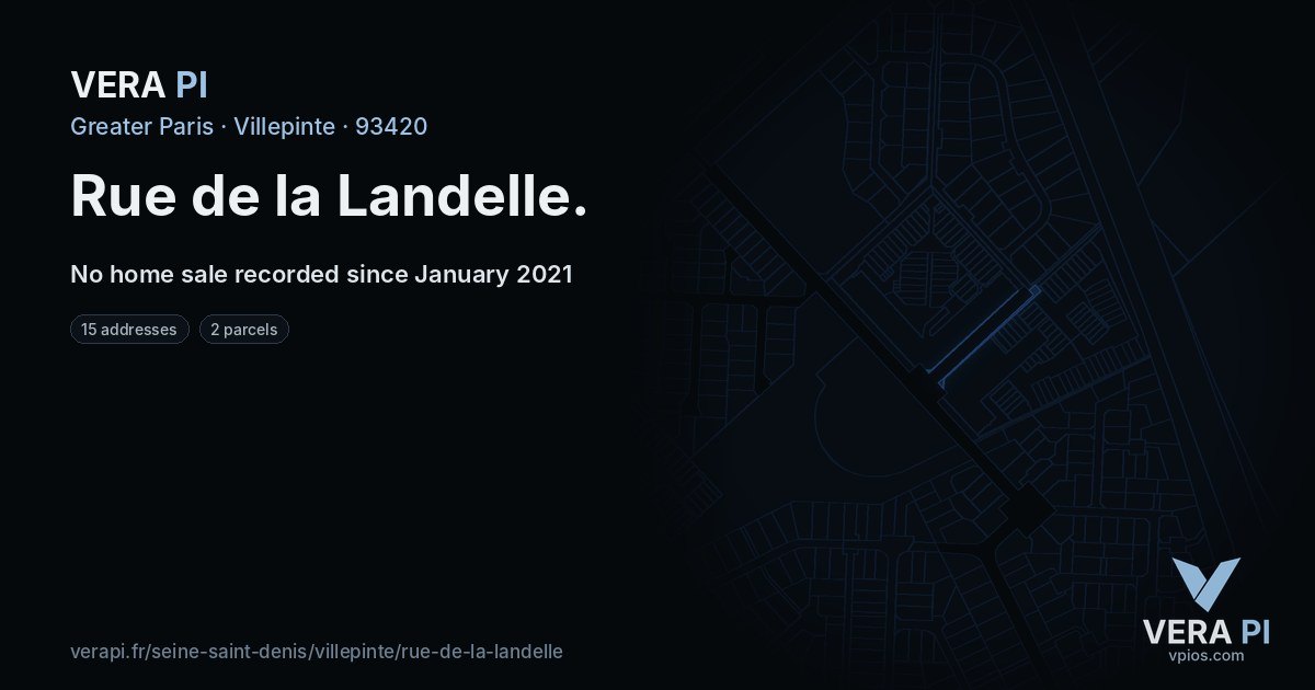 Rue de la Landelle, Villepinte at night – every parcel coloured by the prices around it, the street's own parcels lit
