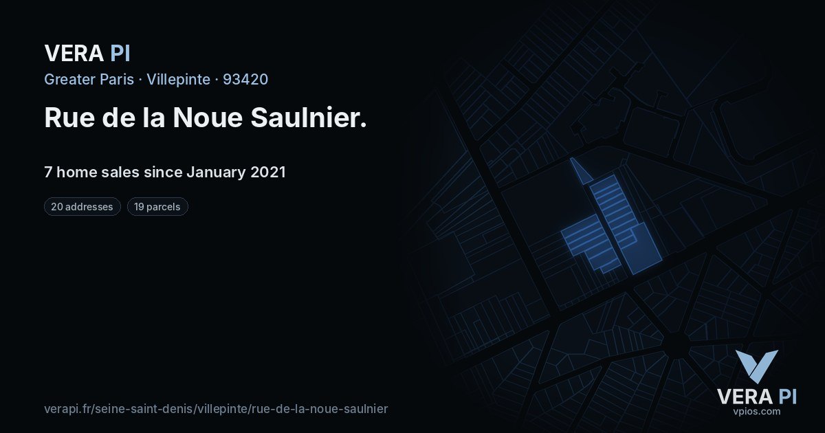 Rue de la Noue Saulnier, Villepinte at night – every parcel coloured by the prices around it, the street's own parcels lit