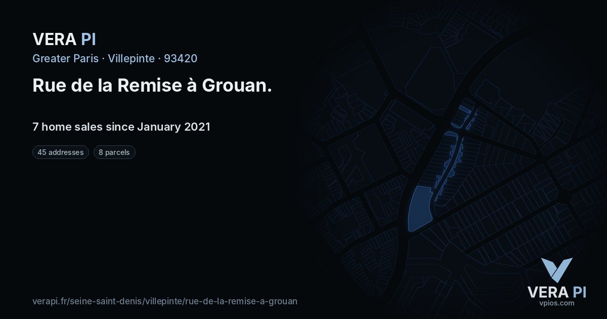 Rue de la Remise à Grouan, Villepinte at night – every parcel coloured by the prices around it, the street's own parcels lit