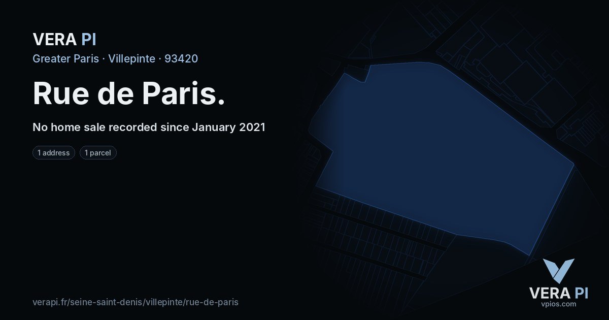 Rue de Paris, Villepinte at night – every parcel coloured by the prices around it, the street's own parcels lit