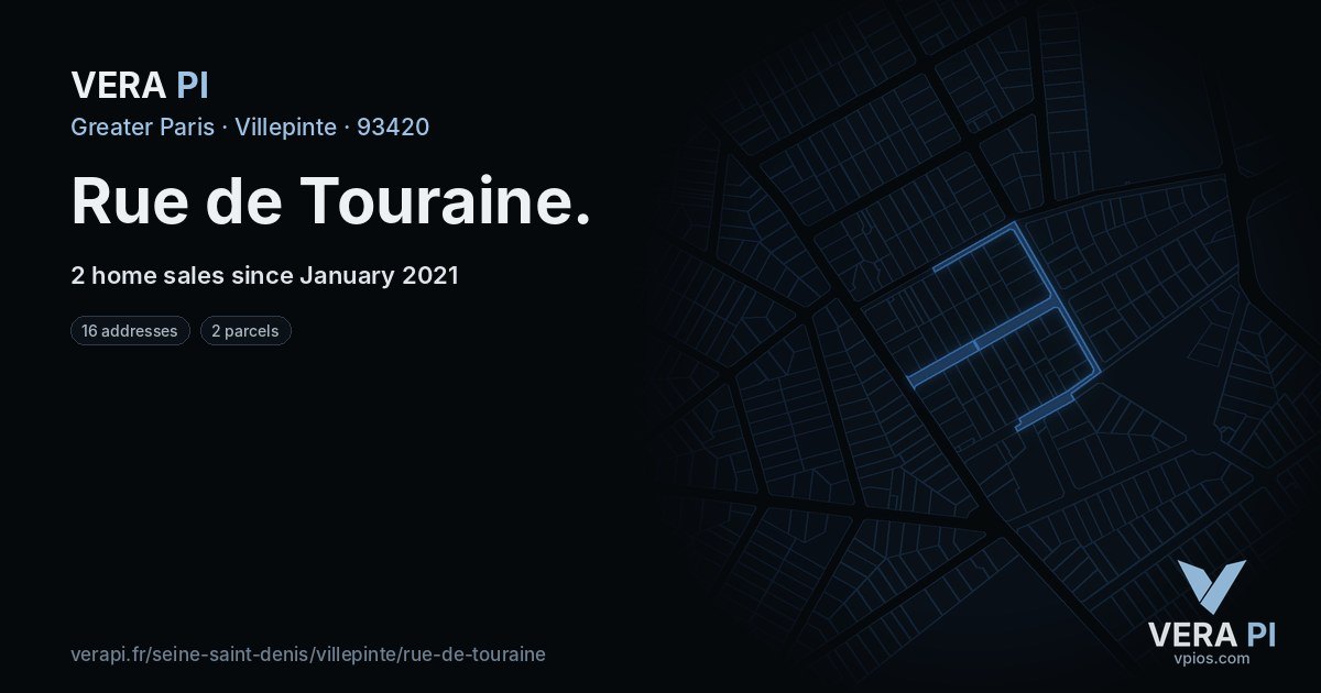 Rue de Touraine, Villepinte at night – every parcel coloured by the prices around it, the street's own parcels lit