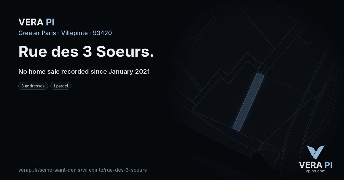 Rue des 3 Soeurs, Villepinte at night – every parcel coloured by the prices around it, the street's own parcels lit