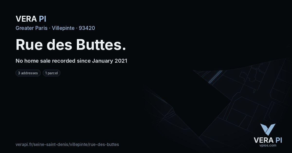Rue des Buttes, Villepinte at night – every parcel coloured by the prices around it, the street's own parcels lit