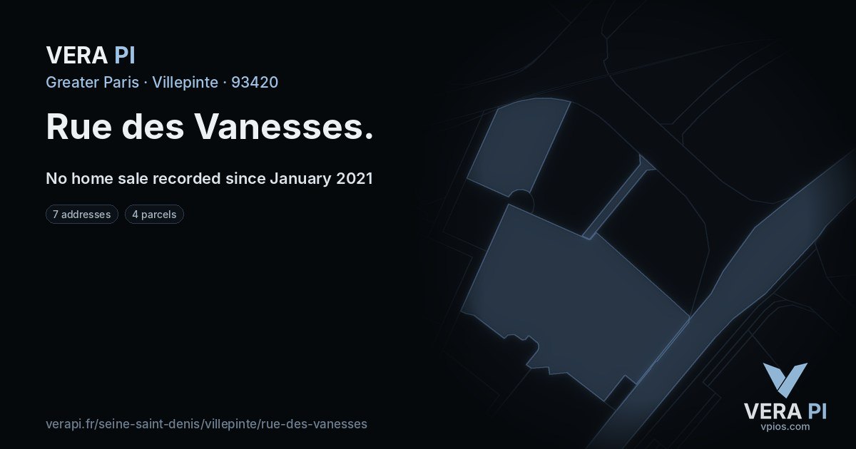 Rue des Vanesses, Villepinte at night – every parcel coloured by the prices around it, the street's own parcels lit